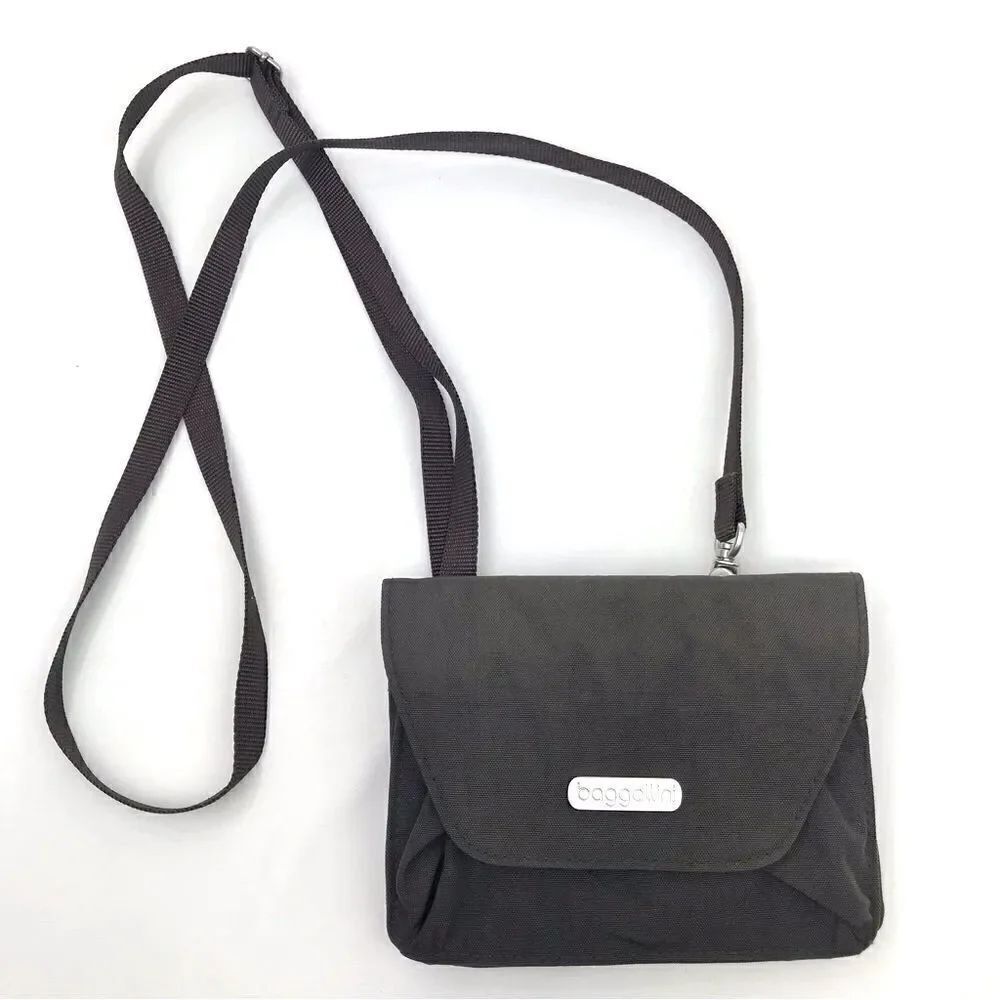 Baggallini Dark Brown Nylon Crossbody Travel Wallet Mini Bag